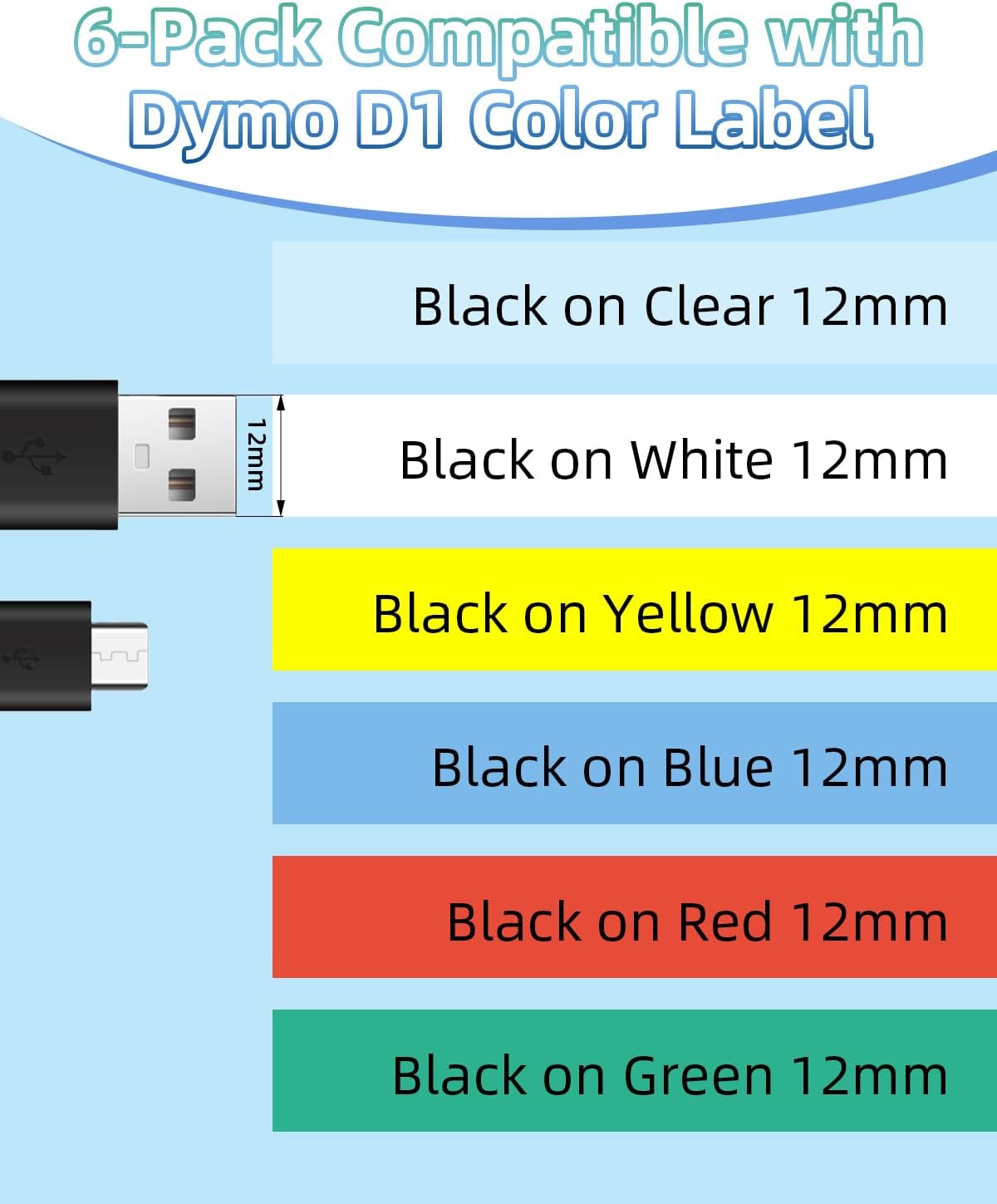 Compatible with DYMO D1 Label Maker Tape Refills | Replacement for 40913, 41913, A40913, 45013, S0720680 & S0720530, 9mm & 12mm Label Tape for LabelManager 160, 210D, 220P, 260P, 280, 360D, 420P, 450 Duo
