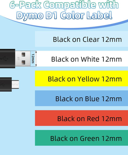 Compatible with DYMO D1 Label Maker Tape Refills | Replacement for 40913, 41913, A40913, 45013, S0720680 & S0720530, 9mm & 12mm Label Tape for LabelManager 160, 210D, 220P, 260P, 280, 360D, 420P, 450 Duo