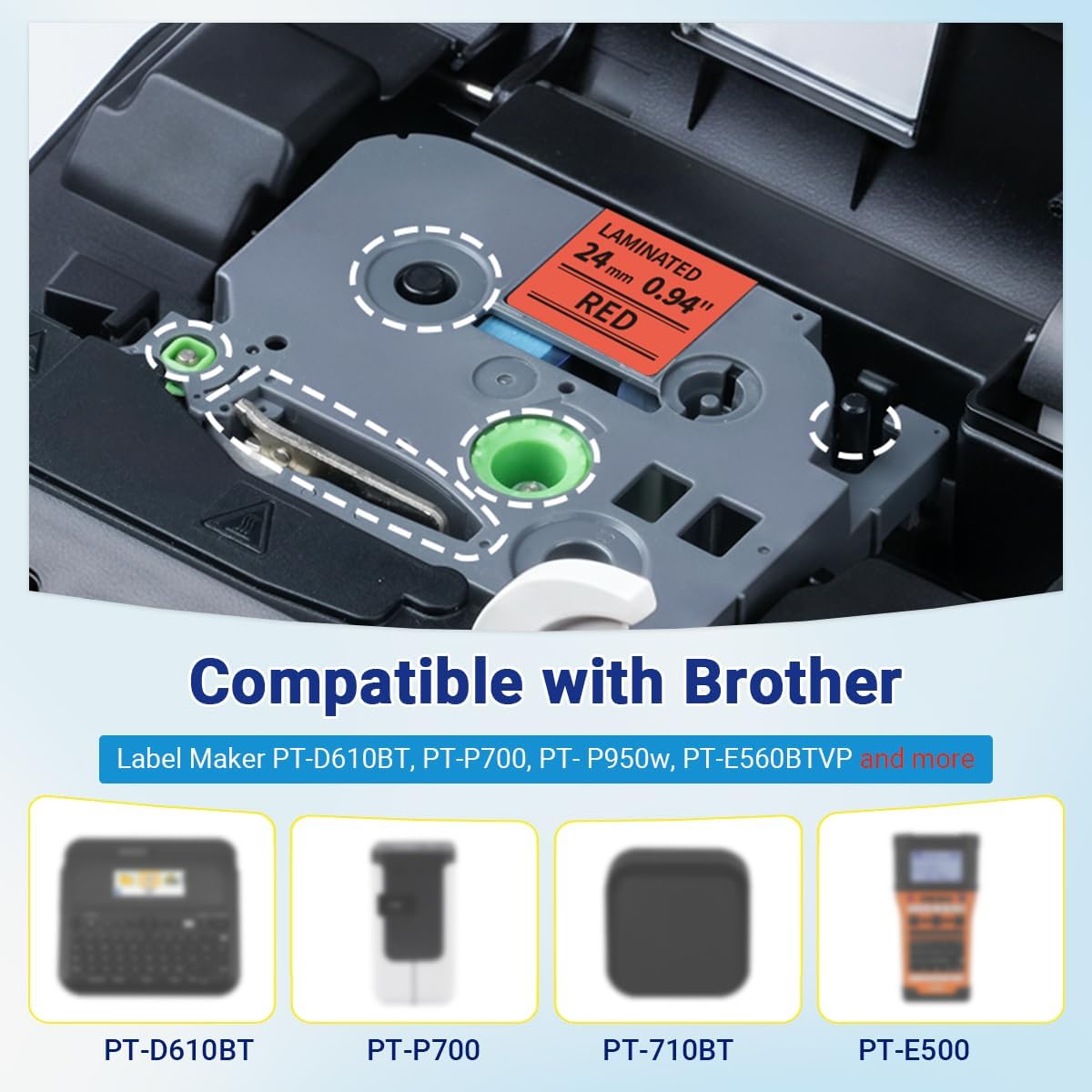 24mm 0.94 Red Label Tape TZe-451 Replace for Brother P Touch TZe TZ Label Maker Tape 1 Inch Laminated Compatible with Ptouch PT-D600 D610BT P700 P710BT Cube Plus, Black on Red