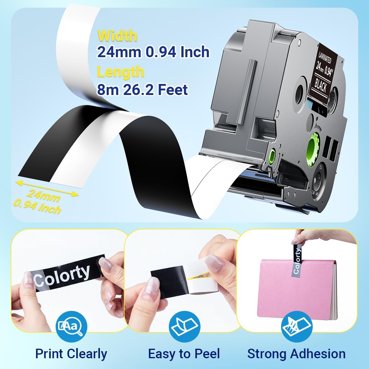 TZe-355 Black Label Tape Replace for Brother P-Touch 1 Inch TZe TZ Tape 24mm 0.94 Laminated Black Compatible with Brother PT-D610BT PT-P710BT PT-P910BT PT-E560, White on Black