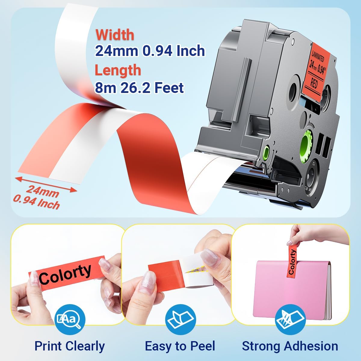 24mm 0.94 Red Label Tape TZe-451 Replace for Brother P Touch TZe TZ Label Maker Tape 1 Inch Laminated Compatible with Ptouch PT-D600 D610BT P700 P710BT Cube Plus, Black on Red