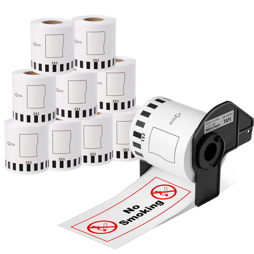 COLORTY 10 Rolls DK2251 Replacement for Brother DK-2251 Continuous Length Label Black/Red on White Paper Tape DK-2251 Compatible Brother QL-820NWB 810W 800, 2.4''x 50ft (10 Rolls + 1 Fram)
