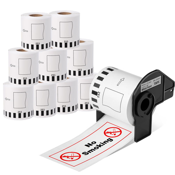 COLORTY 10 Rolls DK2251 Replacement for Brother DK-2251 Continuous Length Label Black/Red on White Paper Tape DK-2251 Compatible Brother QL-820NWB 810W 800, 2.4''x 50ft (10 Rolls + 1 Fram)
