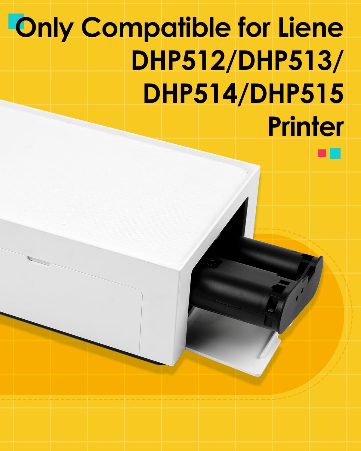 Compatible with Liene Amber M100/M200/M110/M210 4" × 6" Photo Printer Photo Paper & Ink Cartridges Refill for DHP512/DHP513/DHP514/DHP515, Dye Sublimation
