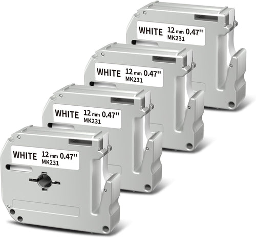 Compatible with Brother P Touch M Tape M-K231 12mm 1/2" White Label Tape | MK231 M-K231S M231 M-231 1/2" 12mm Black on White, for PTouch Label Maker PT-M95 PT-90 PT-80 PT-70 PT-65 PT-45