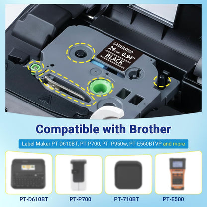 TZe-355 Black Label Tape Replace for Brother P-Touch 1 Inch TZe TZ Tape 24mm 0.94 Laminated Black Compatible with Brother PT-D610BT PT-P710BT PT-P910BT PT-E560, White on Black