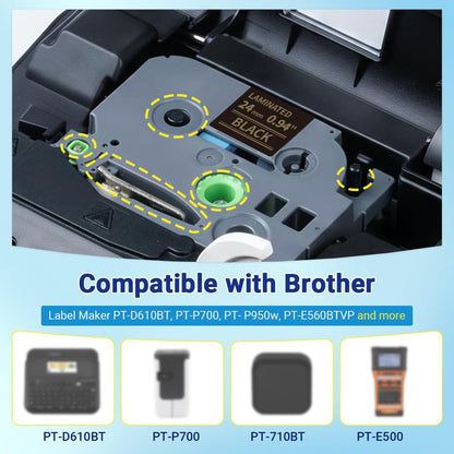 TZe-354 Replacement for Brother P Touch Label Tape Gold on Black 24mm 0.94 Compatible with Brother TZe TZ Tape 1 Inch Laminated TZe354 Work for PT-D600 P700 P910BT 2730