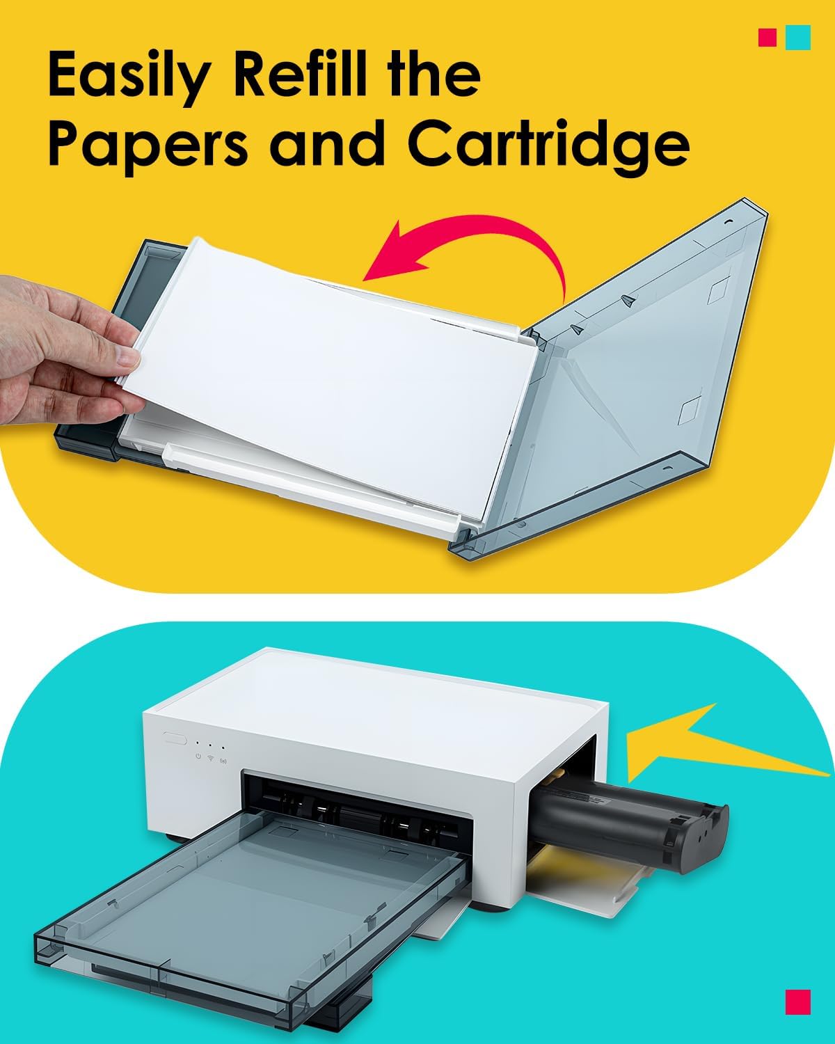 Compatible with Liene Amber M100/M200/M110/M210 4" × 6" Photo Printer Photo Paper & Ink Cartridges Refill for DHP512/DHP513/DHP514/DHP515, Dye Sublimation