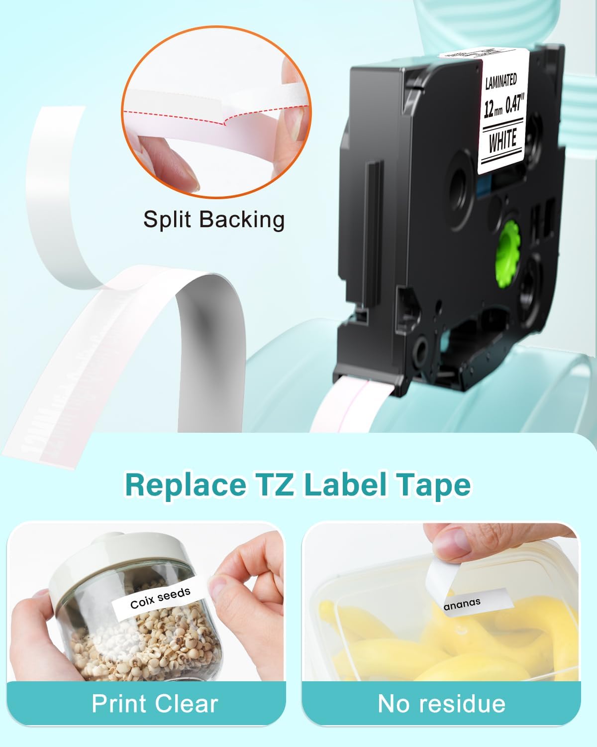 Compatible with Brother P Touch TZe-231 12mm 0.47 Color Label Maker Tape 6 Pack TZ 1/2" Label Tape Refill, Laminated TZe-131 231 431 531 631 731 for Ptouch PT-D210 PT-D200 PT-H100 H110 D400 P300BT