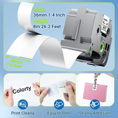 TZe-261 36mm Label Tape Replace for Brother P Touch TZ Tape 1-1/2" Compatible with Brother 36mm 1.4 Inch Laminated Tape TZe261 for PT-P910BT PT-P950NW PT-P900W PT-530 PT550, Black on White