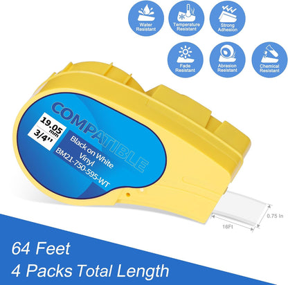 Brady M21 vinyl label tape with durable black text on white background