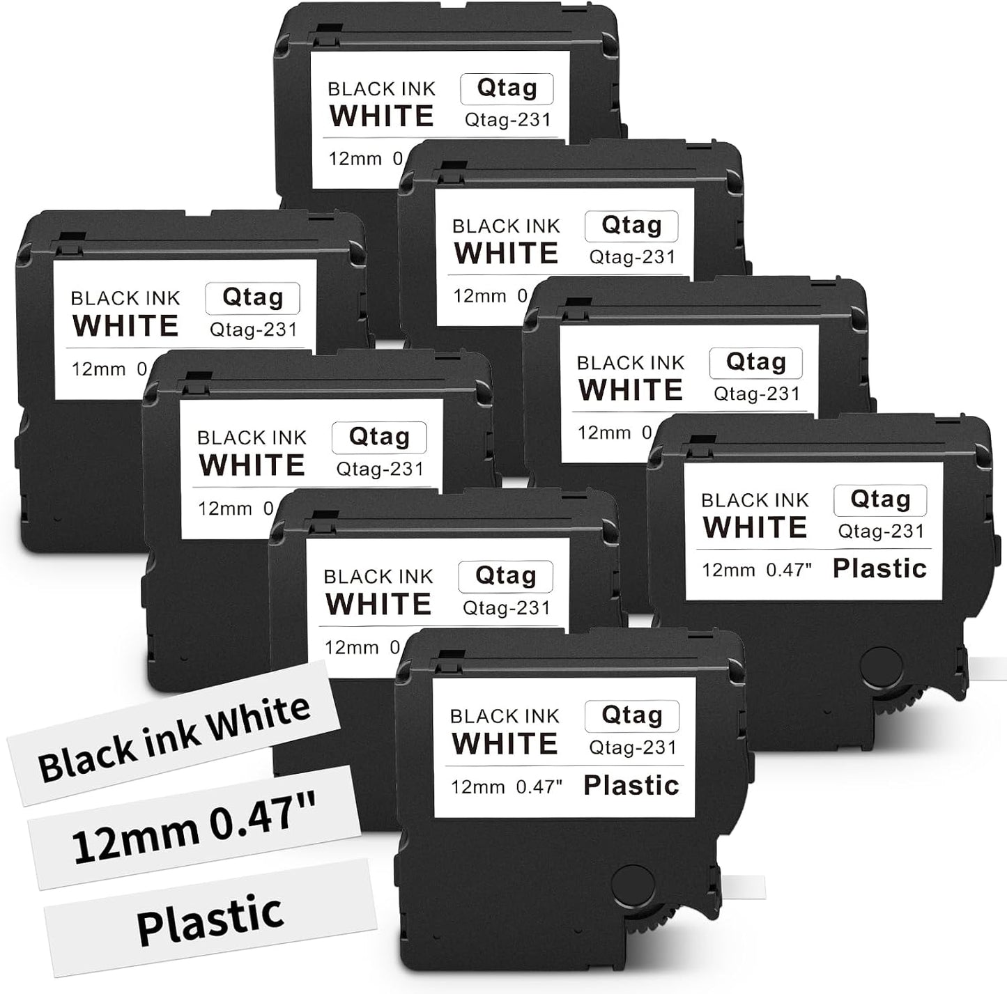 Compatible with Brother P-Touch BTAG231 Label Tape, 12mm (1/2") Black on White Tape Refills, for PT-N10 PT-N20 PT-N25BT