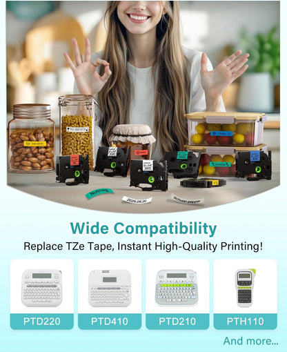 Compatible with Brother P Touch TZe-231 12mm 0.47 Color Label Maker Tape 6 Pack TZ 1/2" Label Tape Refill, Laminated TZe-131 231 431 531 631 731 for Ptouch PT-D210 PT-D200 PT-H100 H110 D400 P300BT