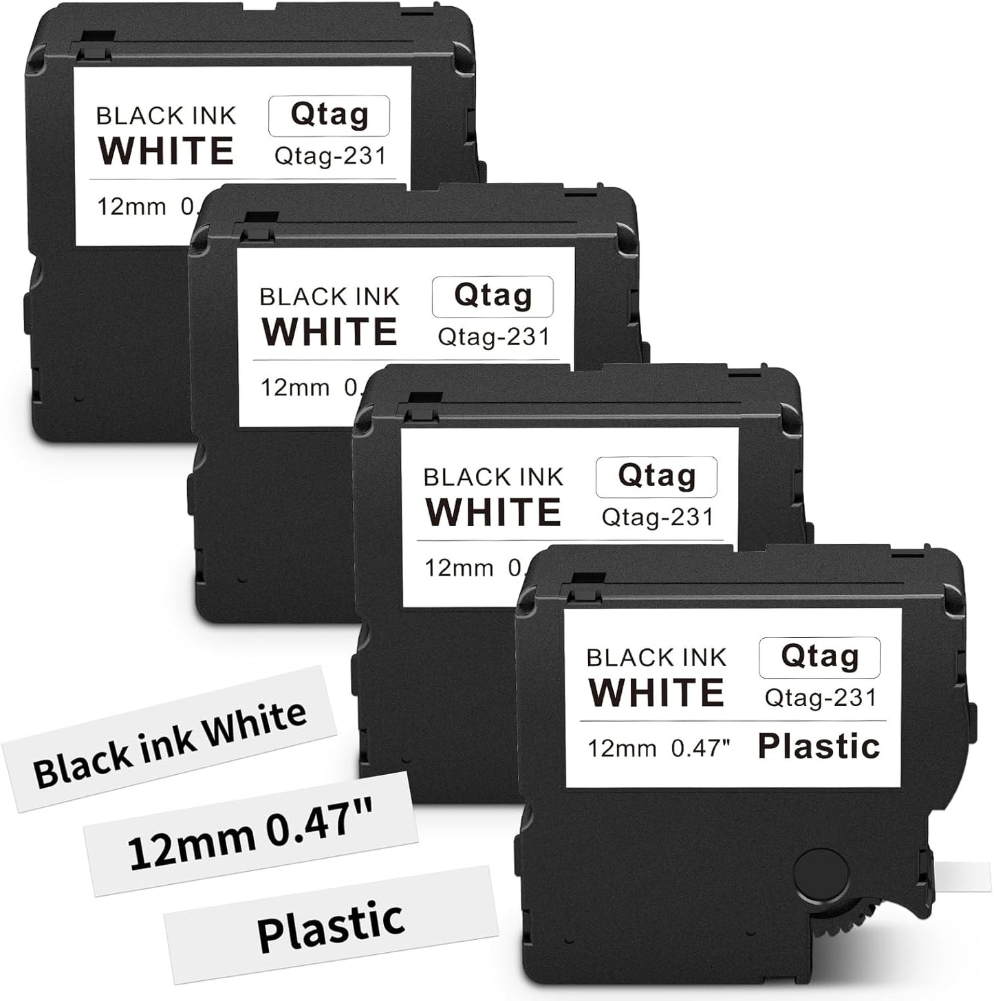 Compatible with Brother P-Touch BTAG231 Label Tape, 12mm (1/2") Black on White Tape Refills, for PT-N10 PT-N20 PT-N25BT