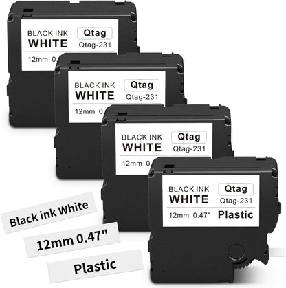 Compatible with Brother P-Touch BTAG231 Label Tape, 12mm (1/2") Black on White Tape Refills, for PT-N10 PT-N20 PT-N25BT
