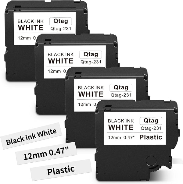 Compatible Brother P-touch BTAG231 Label Tape, 12mm Black on White