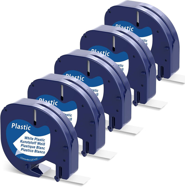Compatible DYMO LetraTag 91331 Label Maker Tape, 12mm (1/2") x 4m, Black on White Refills