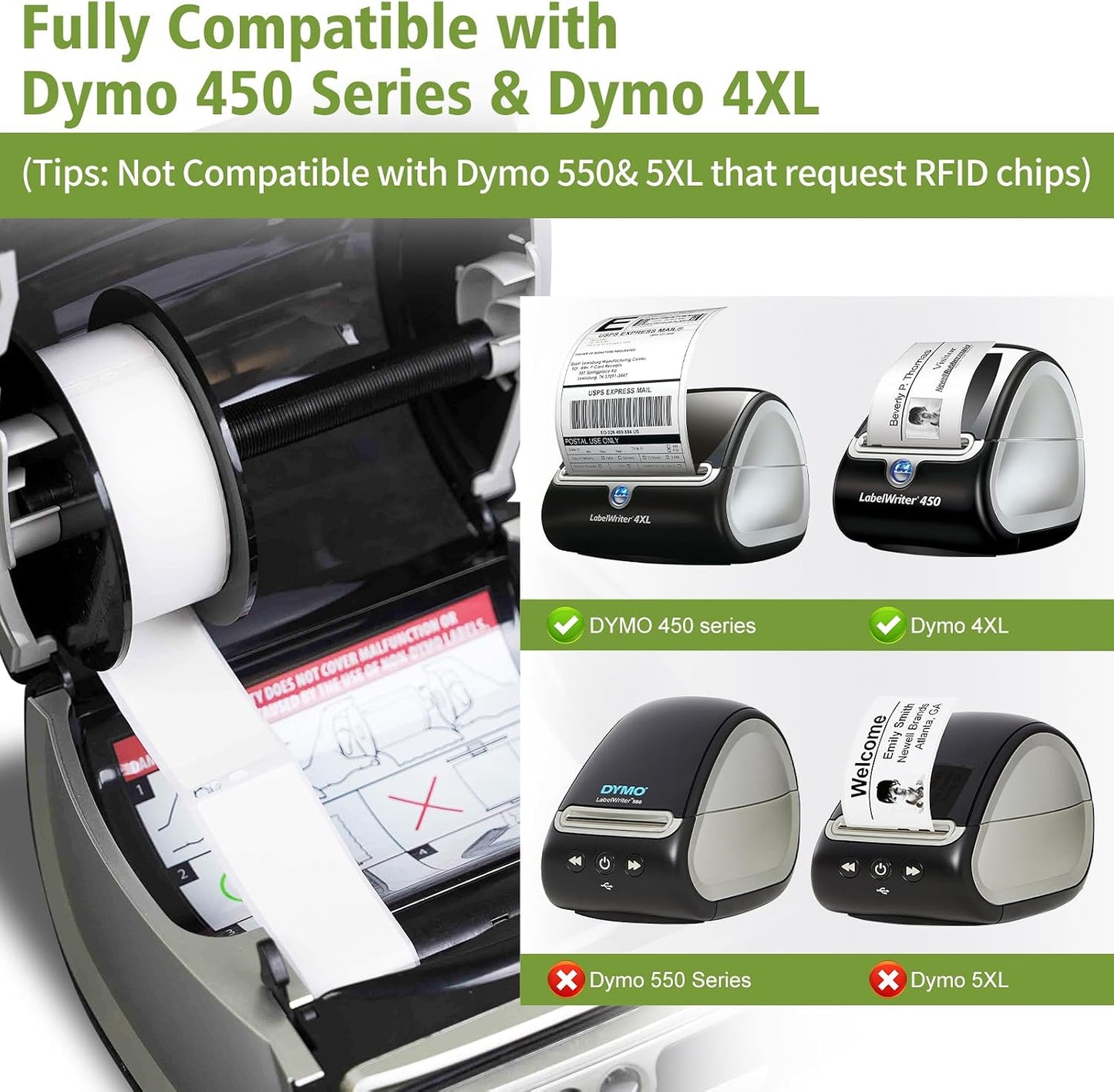 COLORTY DYMO 30252 Labels – Compatible with LabelWriter 450, 4XL, Turbo & Zebra & Rollo   Printers – Thermal Address Stickers for Shipping