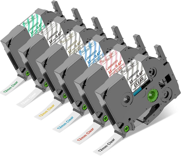 12 mm Ersatz-Beschriftungsband für Brother P-Touch Etikettendrucker, sortierte Farben, TZe-laminiertes Band, kompatibel mit PT-D200 PT-D210 PT-D220 PT-H100 PT-H110 PT-1000 PT-1280 PT-D400 P300BT Cube, 1/2" x 8 m, 6er-Pack