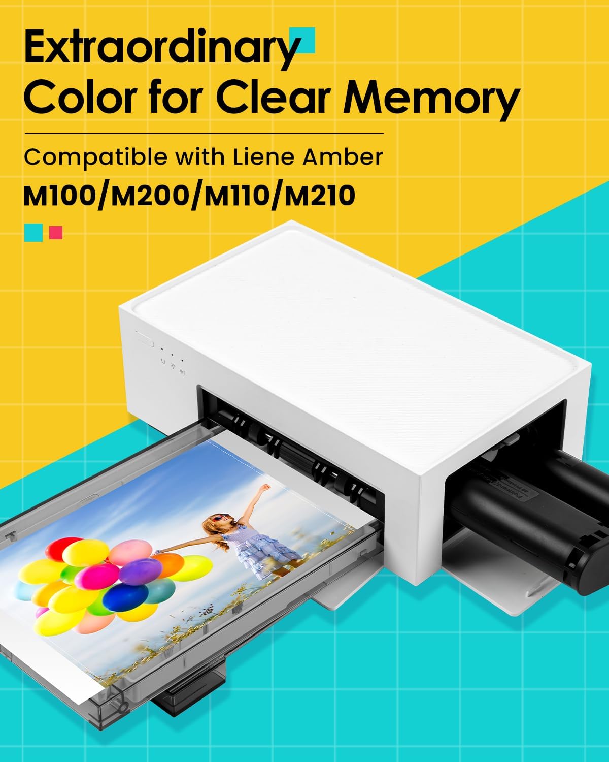Compatible with Liene Amber M100/M200/M110/M210 4" × 6" Photo Printer Photo Paper & Ink Cartridges Refill for DHP512/DHP513/DHP514/DHP515, Dye Sublimation