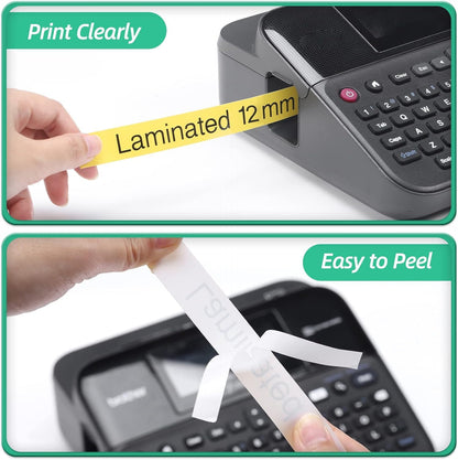 Replace for Brother P-Touch Label Tape Yellow TZe-631 TZ Tape 12mm | 0.47" Laminated Black on Yellow Ribbon for Ptouch Label Maker Refills PT-D210 D200 H110 D400, 1/2 Inch x 26.2 feet, 4 Pack