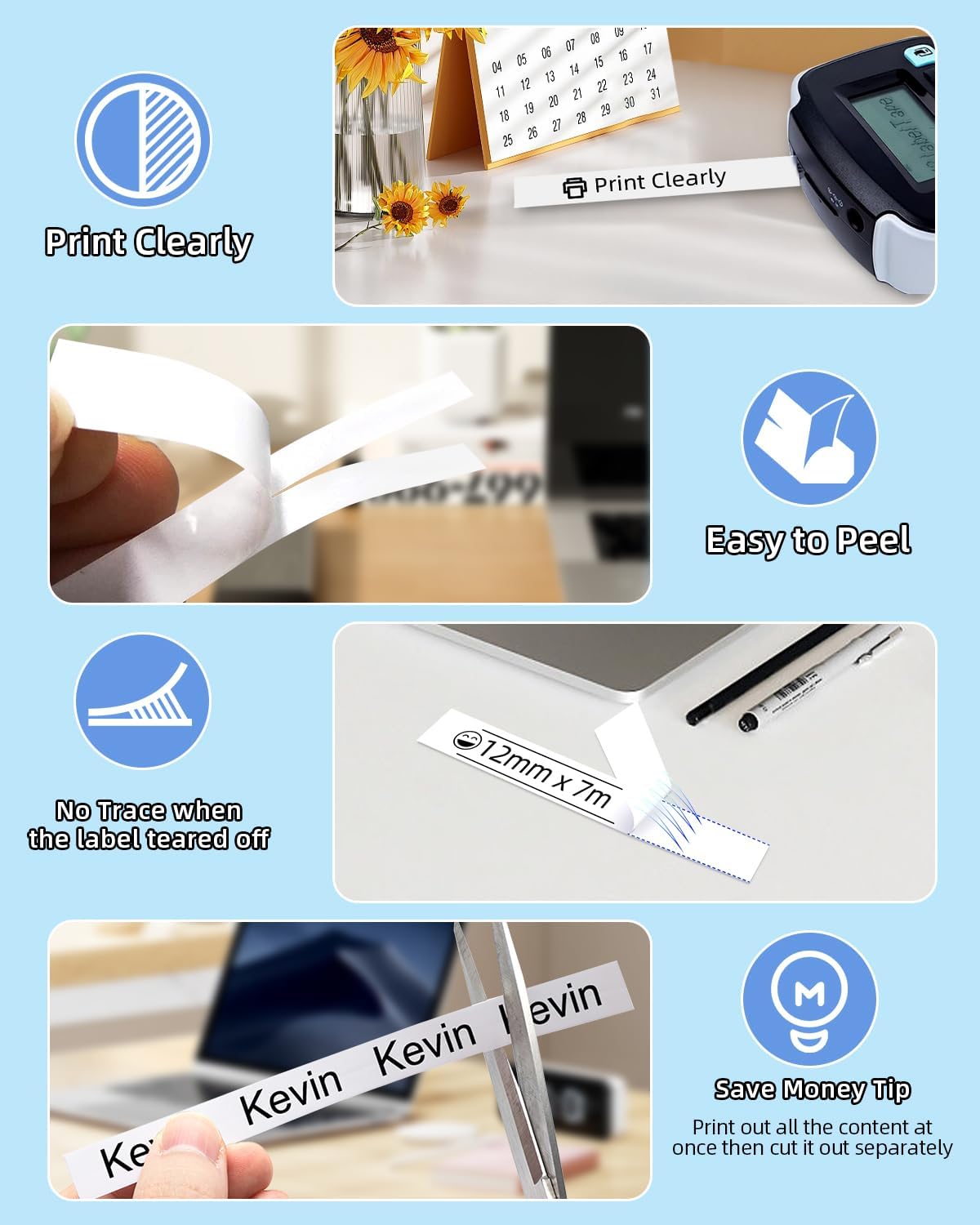 Compatible with DYMO D1 Label Maker Tape Refills | Replacement for 40913, 41913, A40913, 45013, S0720680 & S0720530, 9mm & 12mm Label Tape for LabelManager 160, 210D, 220P, 260P, 280, 360D, 420P, 450 Duo