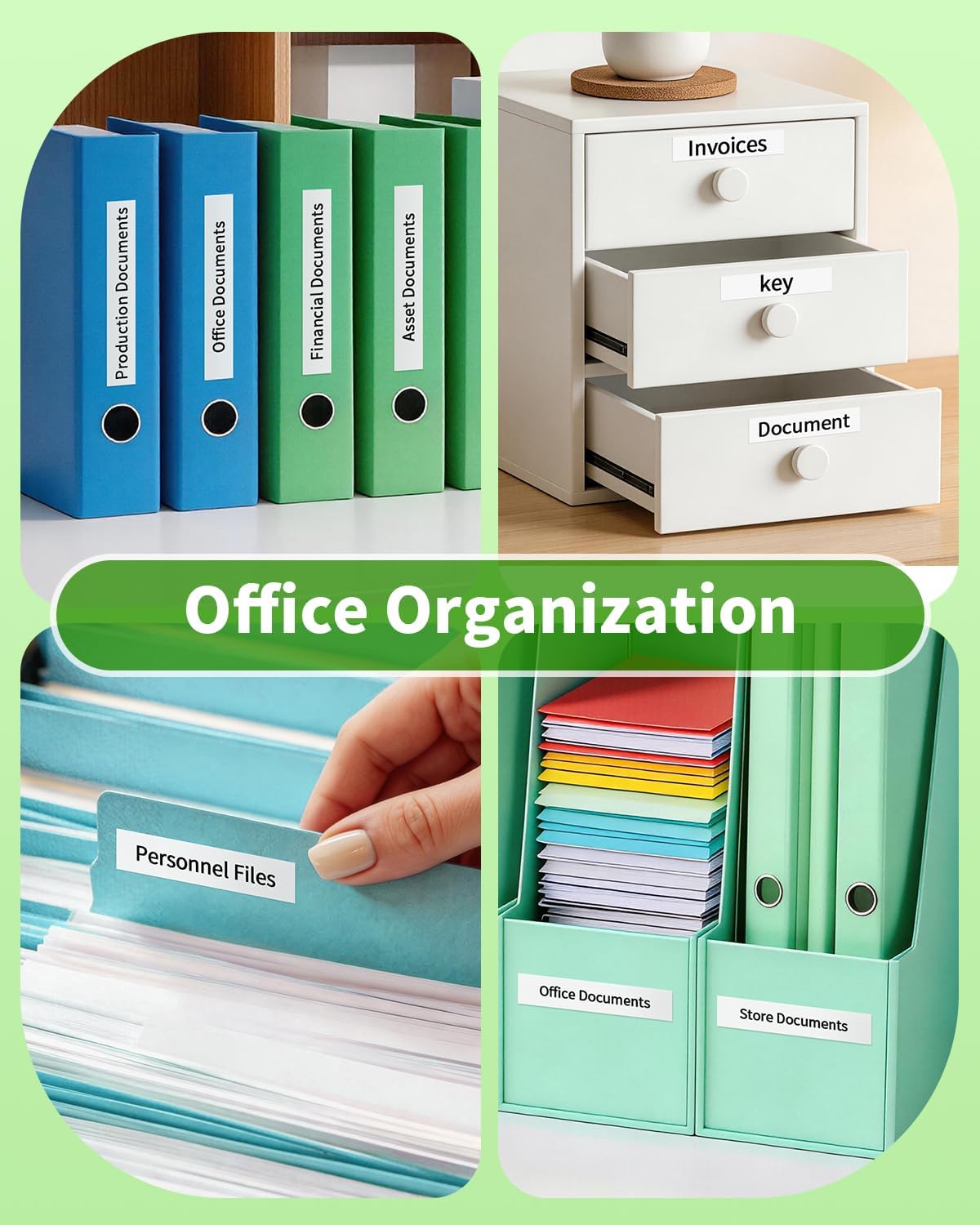 COLORTY 91330 label tape for Dymo LetraTag used for efficient office organization, labeling binders, document drawers, and personnel files.