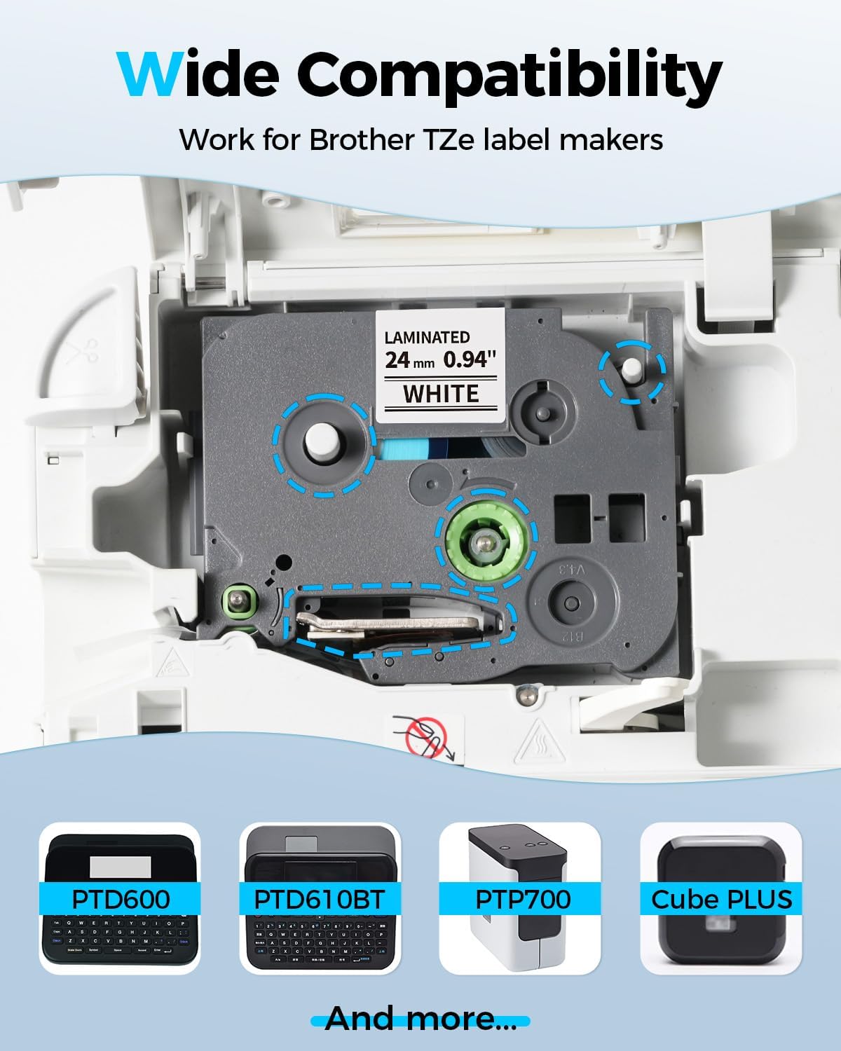 TZ Tape 24mm 0.94" Laminated White TZe-251 TZe251 | Replacement for Brother Label Maker Tape 24 mm 1 Inch P-touch Refills for PT-D610 D610BT P700 P710BT Cube Plus