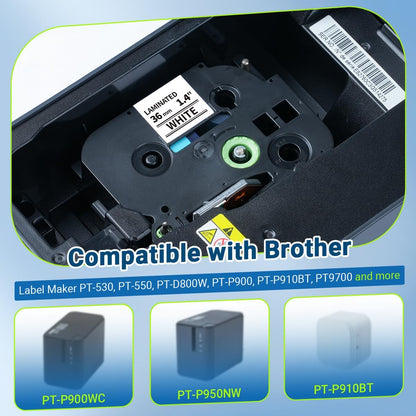 TZe-261 36mm Label Tape Replace for Brother P Touch TZ Tape 1-1/2" Compatible with Brother 36mm 1.4 Inch Laminated Tape TZe261 for PT-P910BT PT-P950NW PT-P900W PT-530 PT550, Black on White