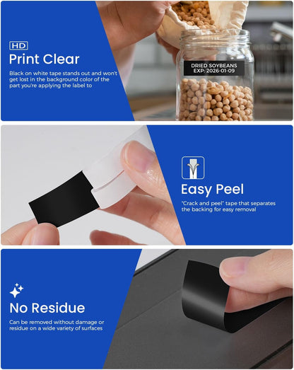 18mm White on Black Tape Replace for Brother TZe-345 P-Touch Tape | 18 mm 0.7 Laminated Tape TZe345 for Ptouch Edge PT-E300 PT-E510VP PT-E560BTVP PTD400 Label Maker Refills 3/4 Inch, 6 Pack