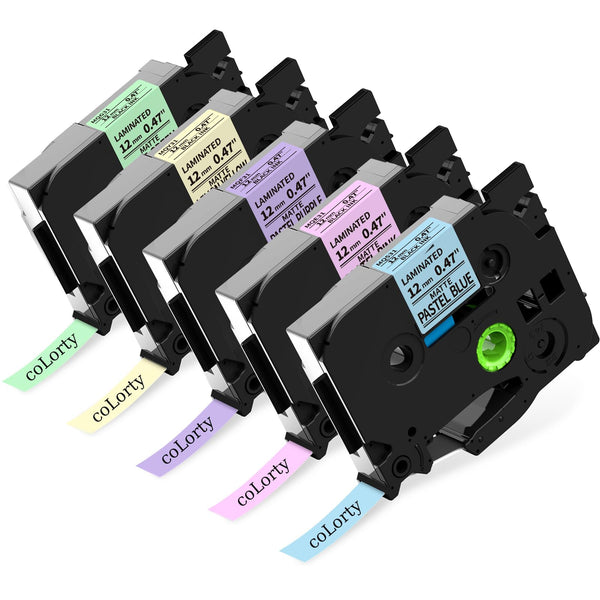 Compatible Replacement for Brother TZe-MQ Series 12mm Pastel Color Label Tape 5‑Pack – Assorted Colors (Pastel Blue/Pastel Pink/Pastel Purple/Mint Green/Lemon Yellow) with Black Text, Laminated & Durable, for PT‑D210/PT‑D600/PT‑P750W