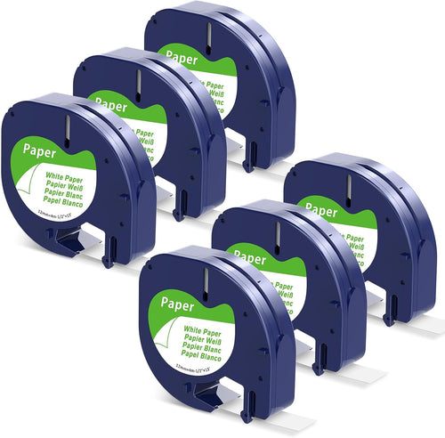 91330 Paper White Tape Replace for Dymo Letratag Label Maker Refill LetraTag 1/2"x13 12mm x 4m Compatible with Dymo LetraTag LT-100H LT-100T QX50 200B 2000, 6 Pack