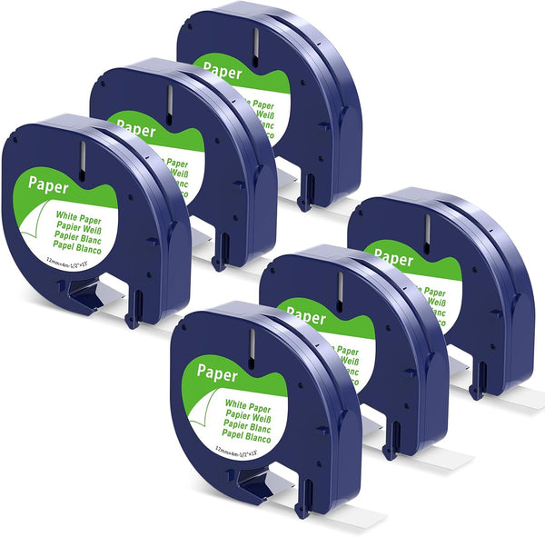 91330 Paper White Tape Replace for Dymo Letratag Label Maker Refill LetraTag 1/2"x13 12mm x 4m Compatible with Dymo LetraTag LT-100H LT-100T QX50 200B 2000, 6 Pack