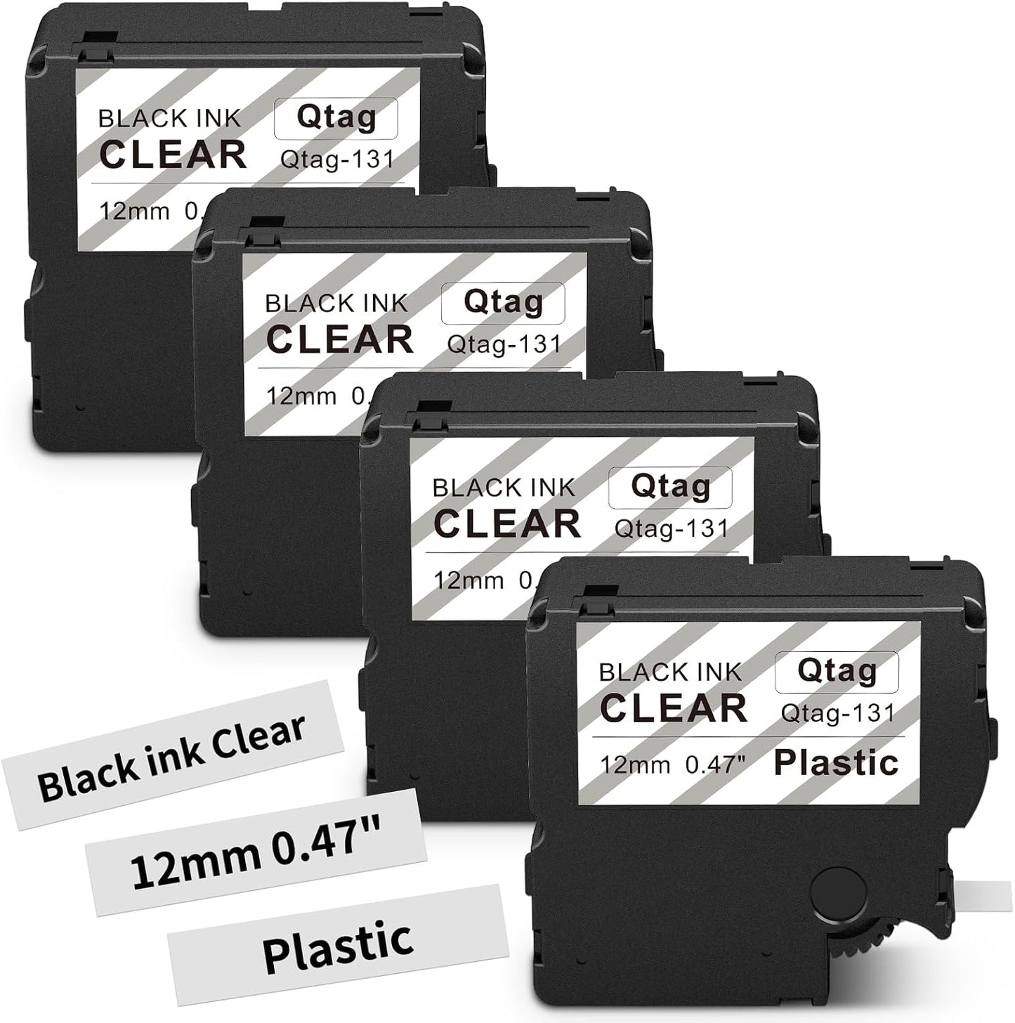 Replacement for Brother P-Touch Btag BTAG131 Black on Clear Label Tape 1/2in by 13.1ft (12mm x 4m) 4Pack 12mm Clear Label Tape Refill Compatible with Brother PT-N10, PT-N20, PT-N25BT Label Maker