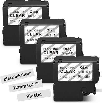 Replacement for Brother P-Touch Btag BTAG131 Black on Clear Label Tape 1/2in by 13.1ft (12mm x 4m) 4Pack 12mm Clear Label Tape Refill Compatible with Brother PT-N10, PT-N20, PT-N25BT Label Maker