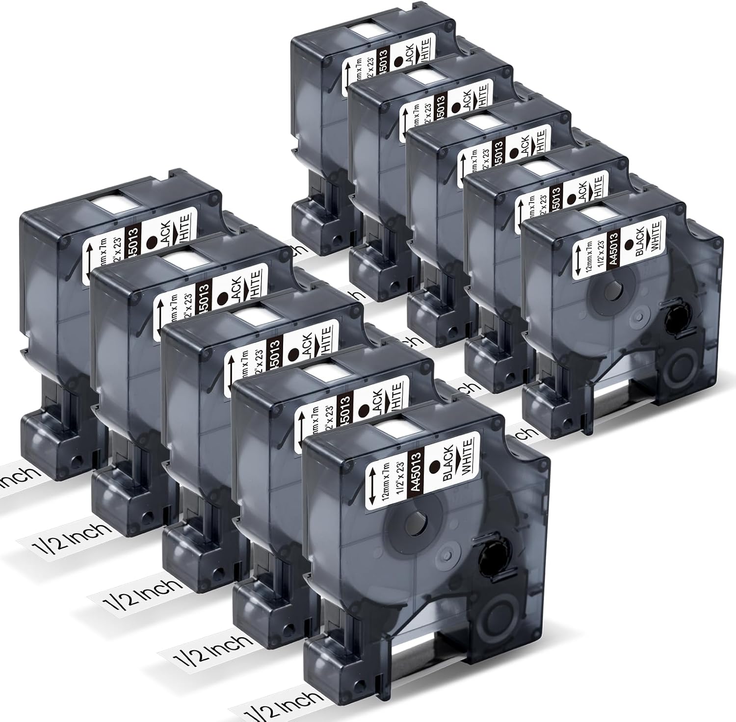 DYMO D1 45013 Value Pack Label Tape – 12mm Black/White, 10 Rolls x 7m, Strong Adhesion & Easy Peel, for Business Organization