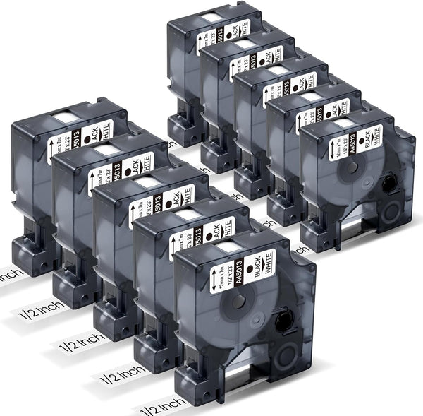Compatible DYMO 45013 D1 Label Tape, 12mm Black on White Label Maker Refills, 23ft (7m) Cartridge for D1 LabelManager Series