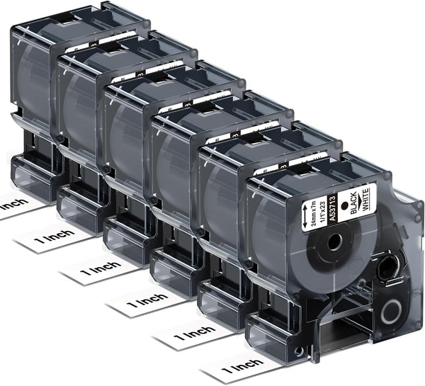 6 Pack Compatible with DYMO D1 53713 24mm 1 Inch Label Maker Tape Refills | 53713s 24mm x 7m Black on White A53713 1" x 23'Label Tape,Compatible with Dymo LabelManager 400 450Duo 450D 640 500TS PnP