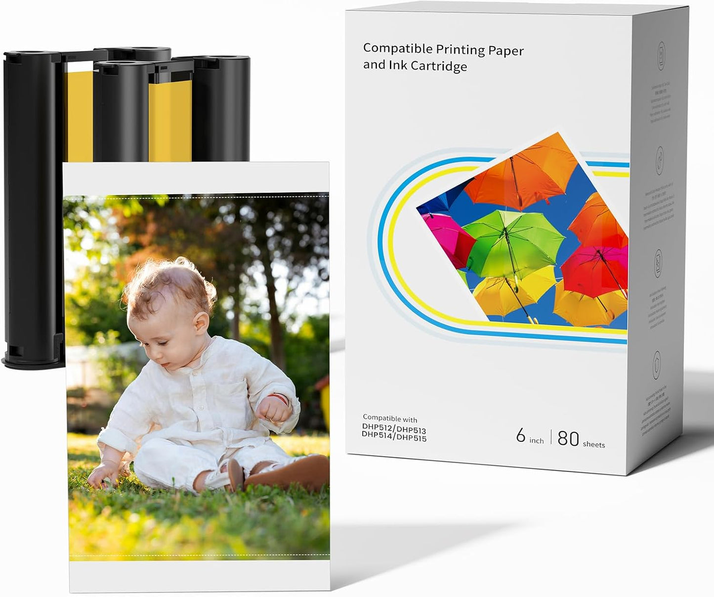 Colorty Compatible with Liene Amber M100/M200/M110/M210 4x6 Photo Paper & Ink Cartridge Refill – 80 Sheets + 2 Ink, Dye Sublimation Replacement for DHP512/DHP513/DHP514/DHP515,  for Framing & Scrapbooking