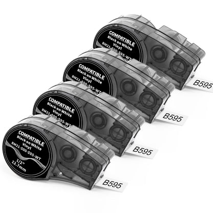 Label Tape Replacememt for M21-500-595-WT Vinyl Label Tape 1/2 Inch All-Weather High Adhesion Tape for Indoor/Outdoor, 21' Length 0.5" Width, Black on White, 4 Pack