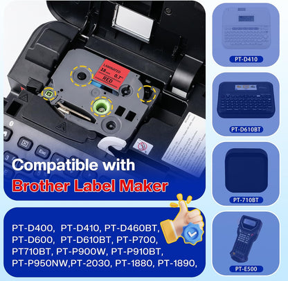 Colorty Red Label Tape 18mm Compatible with Brother TZe-441 P Touch TZe TZ Tape 18mm 0.7 Laminated for PT-D400 PT-D410 D600 D610BT PT-P700BT Ptouch Label Maker Refills 3/4'', Black on Red