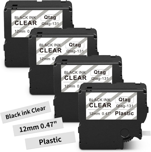 Compatible Brother P-touch BTAG-131 Label Tape, 12mm Black on Clear – 4 Pack