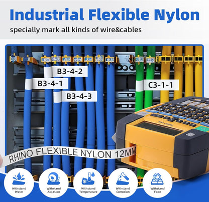 DYMO 18488 compatible 12mm flexible nylon label tape for wire and cable labeling